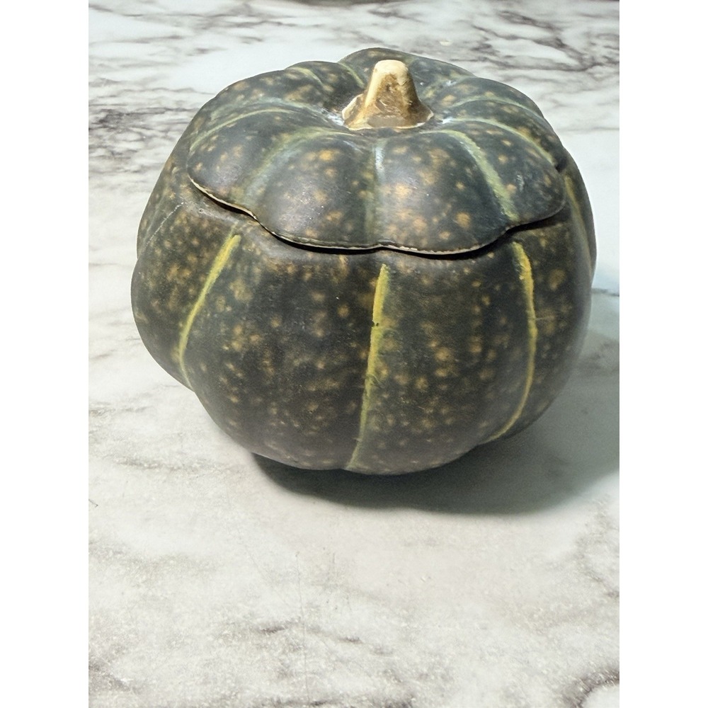VTG Gourd/Pumpkin Ceramic Candle‎ Holder ~ Green ~ 3 x 3 (P2939)